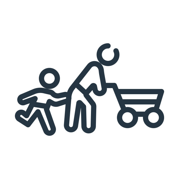 父子购物细线图标。购物时，快乐的线性图标从人们概念孤立的轮廓符号。矢量插图符号元素的网页设计和应用程序。图片下载