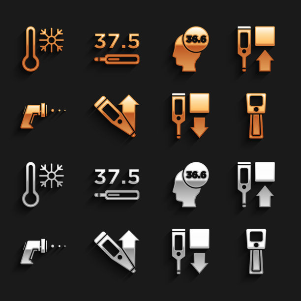 设置数字温度计，医疗，温度计与雪花和图标。向量图片下载