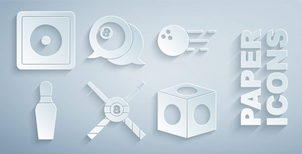 设置交叉台球杆和球，保龄球，销，台球粉笔和图标。向量图片下载