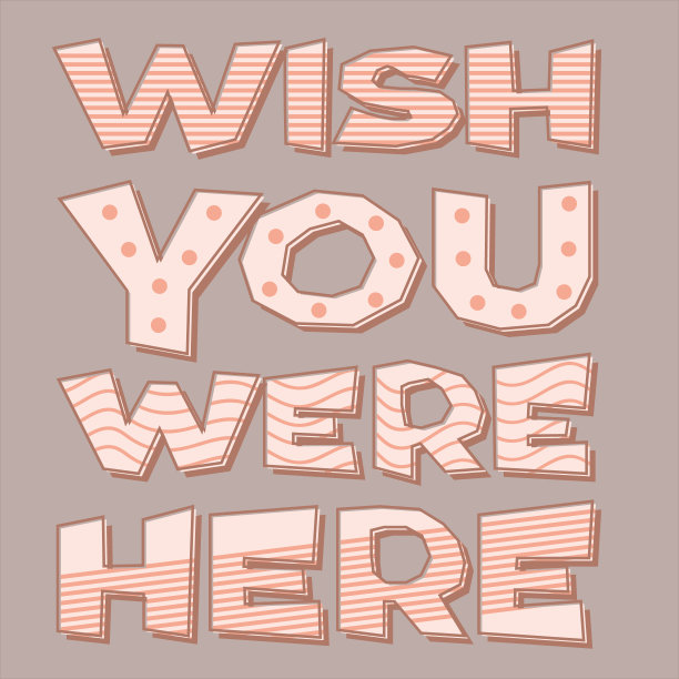 铭文。希望你在这里。明信片。英语语言。粉红色，灰色，彩色背景。条纹、圆点。图片下载