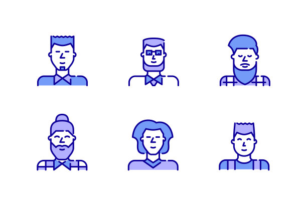 男人头像图标设置。年轻人，嬉皮士，青少年。像素完美，可编辑的描边颜色图标图片下载