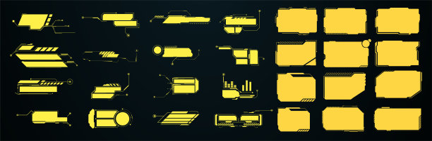 未来的界面ui元素。以科幻风格标注标题和框架。数字未来HUD界面面板，高科技全息屏幕，现代界面窗口。矢量图图片下载