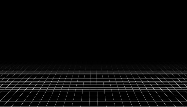 网格线框的视角。白色无限网格黑色背景，抽象复古风格。矢量插图。图片下载