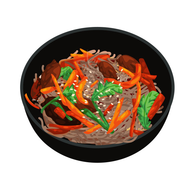 韩式炒面，用玻璃炒面和蔬菜、牛肉炒而成，是亚洲的传统美食图片下载