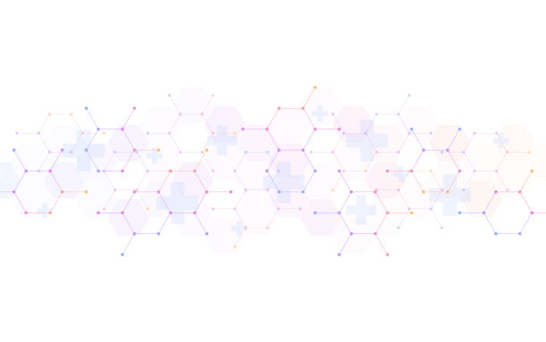 带有六边形图案和十字记号的医学背景插图图片下载