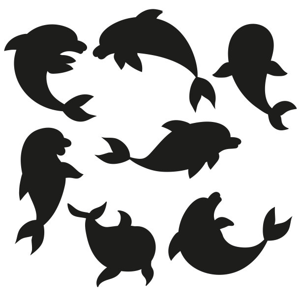 白色背景上海豚的黑色剪影图片下载