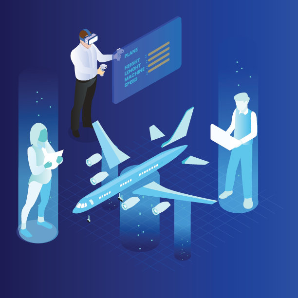 设计飞机等距三维空间的元宇宙工程图片下载