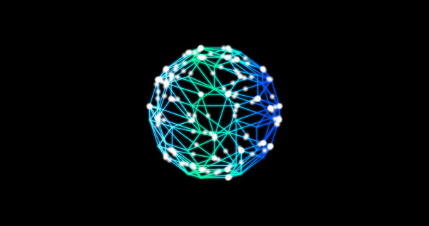 元宇宙抽象科技蓝绿色球体背景，由线条和点构成，粒子混合模式图片下载