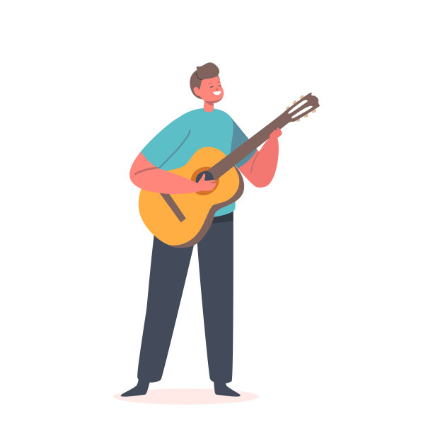 小男孩角色在现场演奏古典吉他。弦乐小音乐家在舞台上表演图片下载