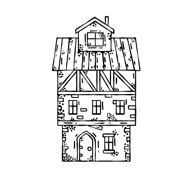 中世纪的房子。村庄建设。有烟囱的老房子。图片下载