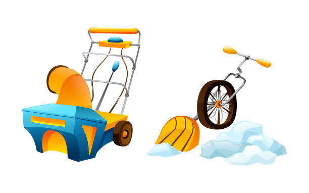 下完雪后手动刮雪器和吹雪机清理积雪图片下载