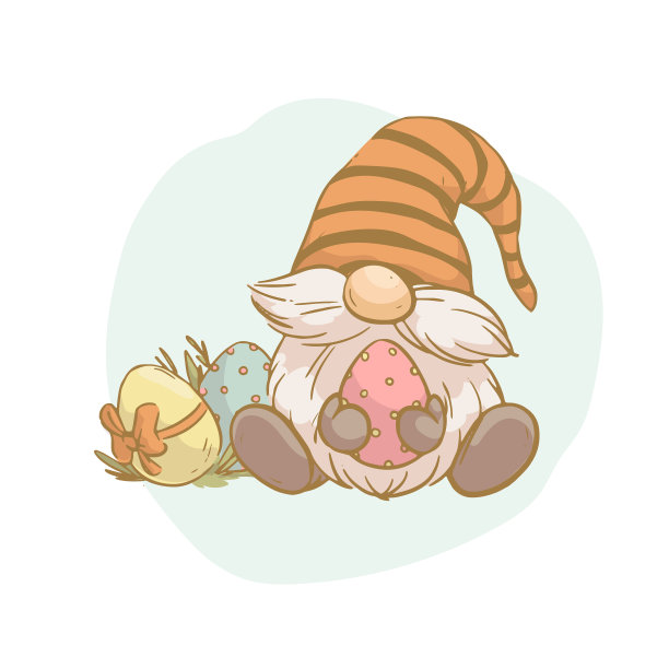 矢量复活节插图与有趣的春天侏儒和复活节彩蛋隔离。图片下载