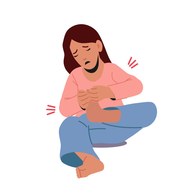 小女孩坐在地板上，脚受伤。生病的孩子痛苦的腿疼痛孤立在白色背景上。孩子感到疼痛图片下载