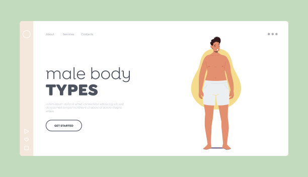 男性身体类型着陆页模板。男性角色身材类型概念，梨形身材的男人宽臀图片下载