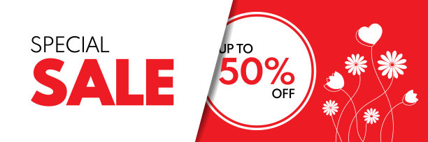 销售高达50%的折扣，社交媒体张贴模板或网页横幅，全景矢量插图图片下载