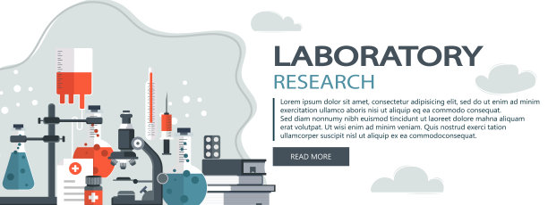 实验室和医学研究。实验室设备横幅。科学观念，医学观念，知识观念。研究的概念。平面向量插图。网站横幅图片下载