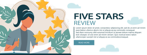 反馈的概念，奖状信息和通知。对客户服务的评价。五星，还有评论家。平面向量图片下载
