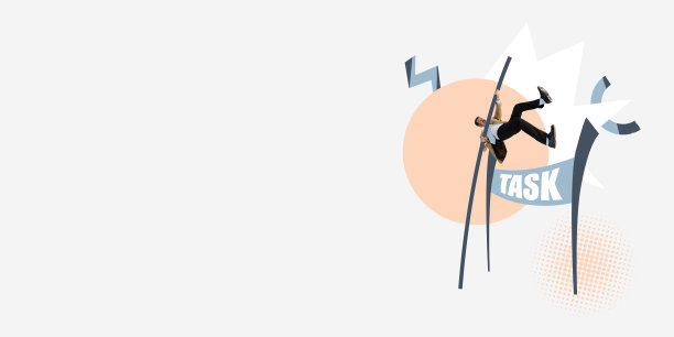 当代艺术拼贴。商人，积极的员工跨越障碍，象征完成专业任务图片下载