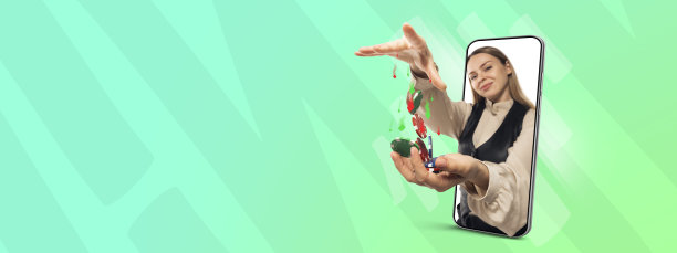 创意艺术拼贴，年轻美丽的女孩在手机屏幕上孤立的绿色背景。你的智能手机——所有你需要的现代生活方式。图片下载