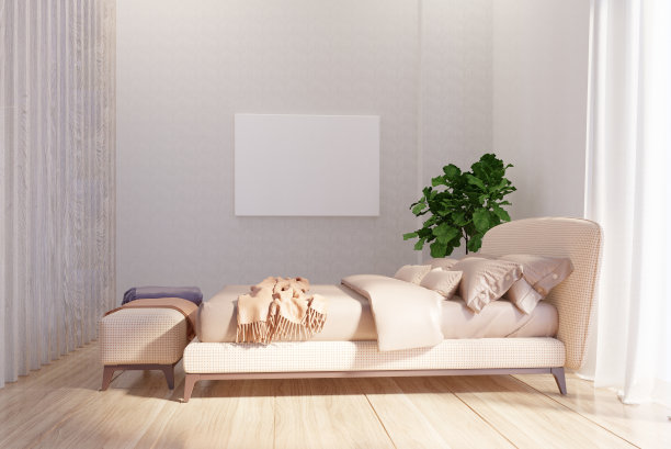 模拟灰棕色色调和极简主义风格的框架海报卧室图片下载