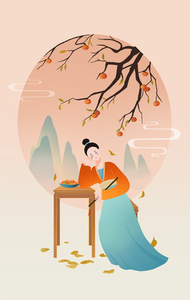 古风扁平简约插画风手机海报背景图片下载