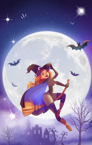 万圣节扁平简约插画风手机海报背景图片下载