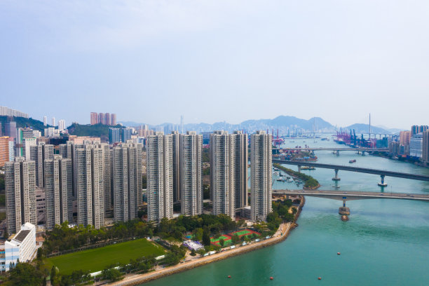 香港荃湾及青衣区的无人机图图片下载