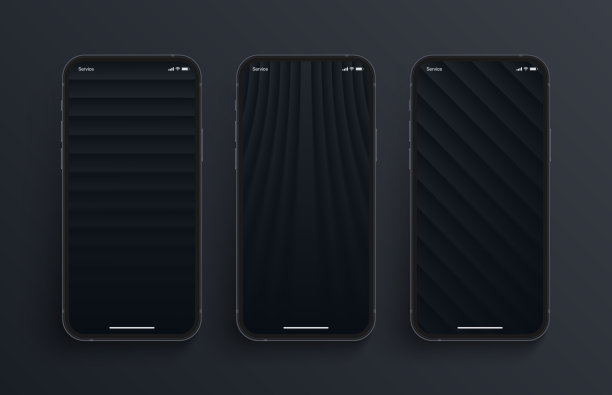 不同的黑色几何壁纸设置在逼真的智能手机屏幕图片下载