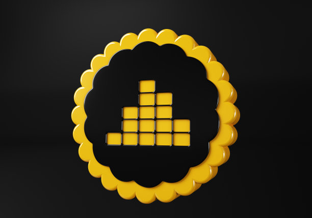 媒体音量按钮。按钮。闪亮的图标与黄色框架和反射。黑色背景上的3d插图图片下载