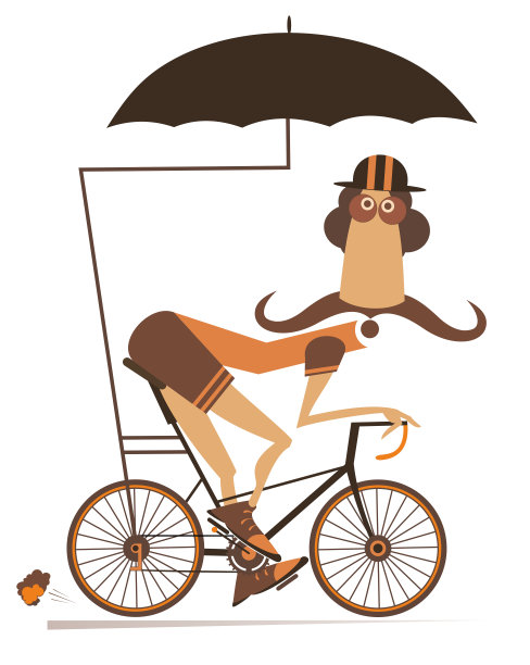 骑自行车的人在伞下骑自行车孤立的插图图片下载