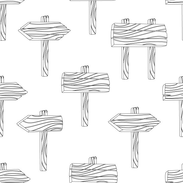 矢量木制路标模式。无缝的插图图案的复古棕色的指针与树枝的叶子和浆果在白色上的颜色为一个设计模板。涂鸦木制指针图片下载