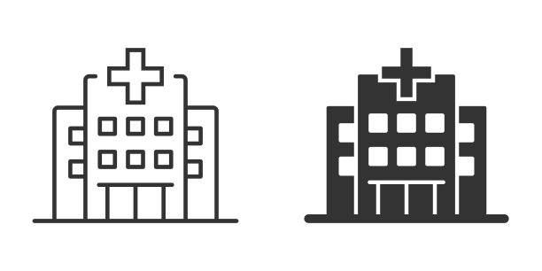 医院建筑图标的平面风格。孤立背景上的医疗诊所矢量插图。医药招牌经营理念。图片下载