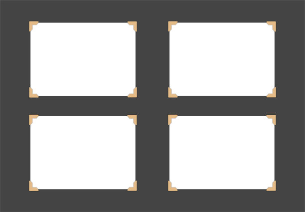 白色复古照片卡与米色角落在黑色背景。一组水平空白页的照片。矢量现实的模型剪贴簿，演示。白色背景上的空白模板。EPS10。图片下载