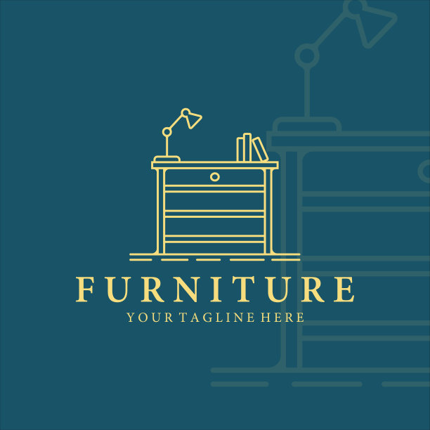 家具标志线艺术矢量插图模板图标设计。书桌为研究室内标志概念标签设计图片下载