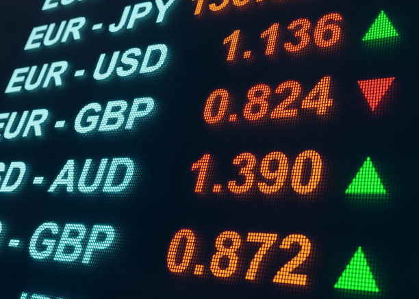 使用欧元、美元、日元、英镑等不同货币对进行货币监测。图片下载