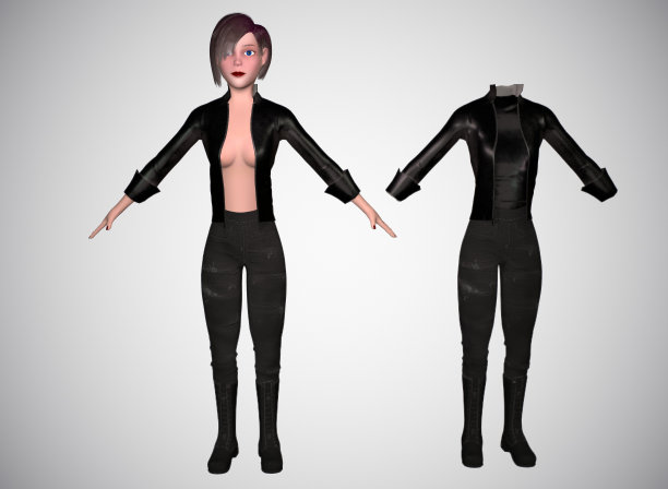 风格化的女性角色与衣服在白色背景3d渲染图片下载