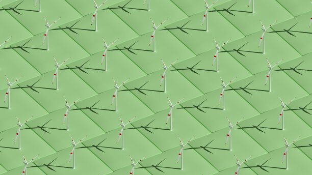 风力涡轮机等距背景的三维渲染。图片下载