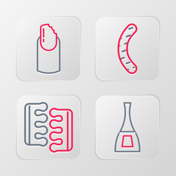 设置线瓶指甲油，脚趾分离器足疗，指甲锉和破碎图标。向量图片下载