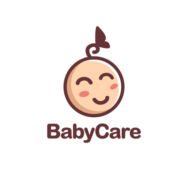 快乐的婴儿卡通标志在白色的背景图片下载