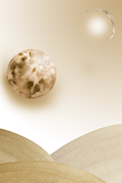 抽象空间水彩画。珊瑚色和米色的沙丘星球。天上的月亮。墙放荡不羁的艺术。奇妙的背景。神秘的外太空的旅程。平静的感觉图片下载