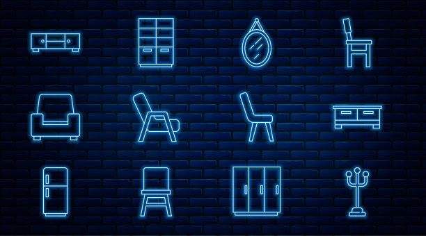 设置线衣帽架，抽屉柜，镜子，扶手椅，衣柜图标。向量图片下载