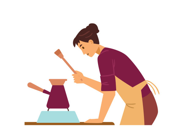 女咖啡师使土耳其风格的咖啡，平面矢量插图孤立在白色背景。图片下载