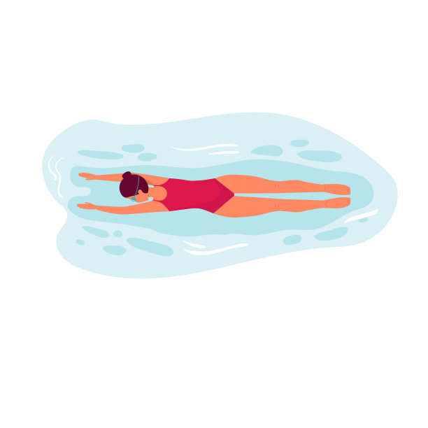 可爱的女孩在水下游泳，在暑假孤立的白色。穿着红色泳装和护目镜的女子游泳者。矢量动画平图片下载