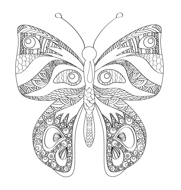 蝴蝶。涂色页面为成人抗压力在zentangle风格。图片下载