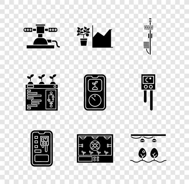 设置自动喷灌，花卉统计，独立传感器，智能控制农业系统，技术，球根植物，和图标。向量图片下载