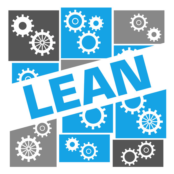 精益蓝灰色齿轮网格徽章风格图片下载