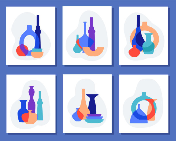陶瓷花瓶预制海报或印刷。时尚陶瓷花瓶收藏。图片下载