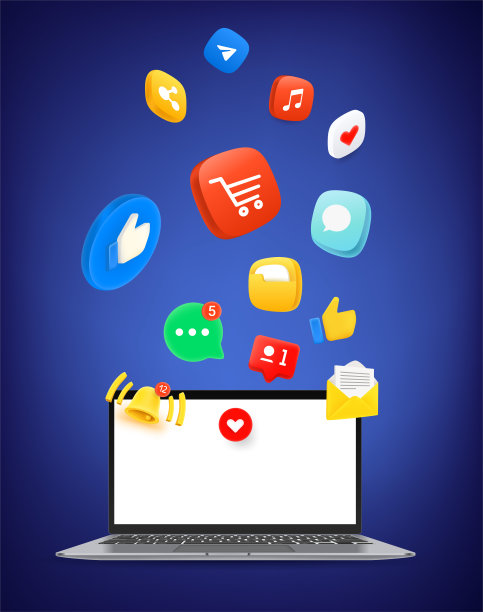 现代笔记本电脑模型与应用程序。向量横幅图片下载