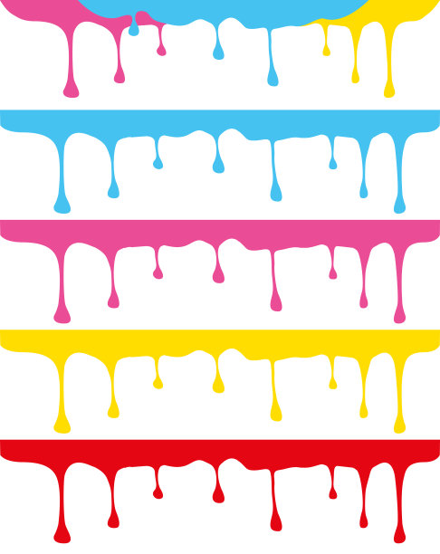 滴着油漆的条纹。CMYK和红色矢量横幅设置。图片下载