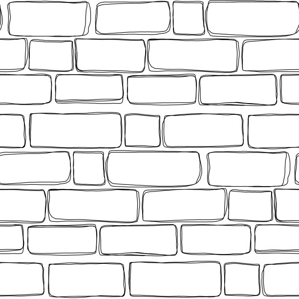 轮廓，无缝，绘画，模仿砖在白色背景上图片下载